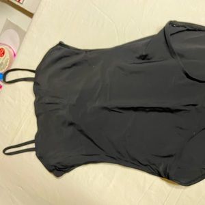 Dance leotard, shorts, sweater wrap and bun cover